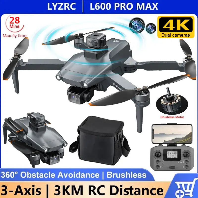 L600 PRO MAX GPS Drone 4K Professional 3-Axis PTZ HD Dual Camera 5G WIFI Obstacle Avoidance Brushless Motor RC Quadcopter Toys