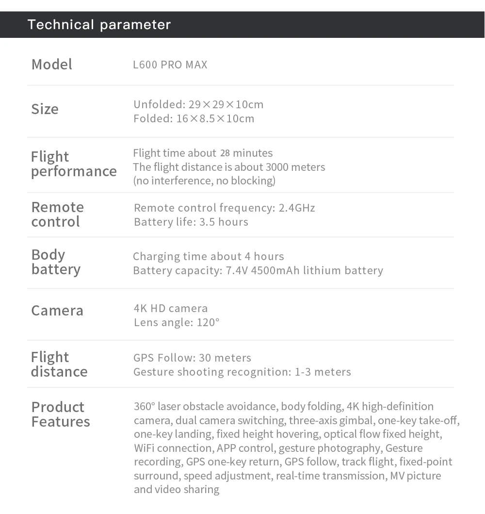 L600 PRO MAX GPS Drone 4K Professional 3-Axis PTZ HD Dual Camera 5G WIFI Obstacle Avoidance Brushless Motor RC Quadcopter Toys
