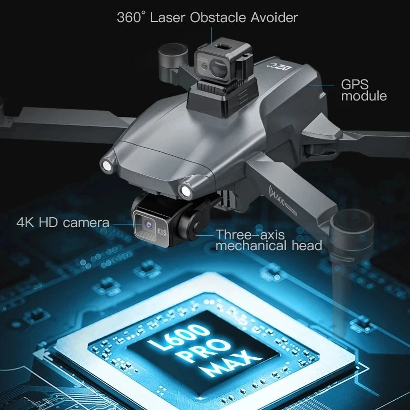 L600 PRO MAX GPS Drone 4K Professional 3-Axis PTZ HD Dual Camera 5G WIFI Obstacle Avoidance Brushless Motor RC Quadcopter Toys