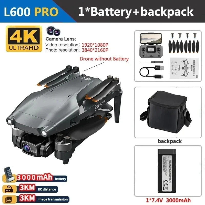 L600 PRO MAX GPS Drone 4K Professional 3-Axis PTZ HD Dual Camera 5G WIFI Obstacle Avoidance Brushless Motor RC Quadcopter Toys