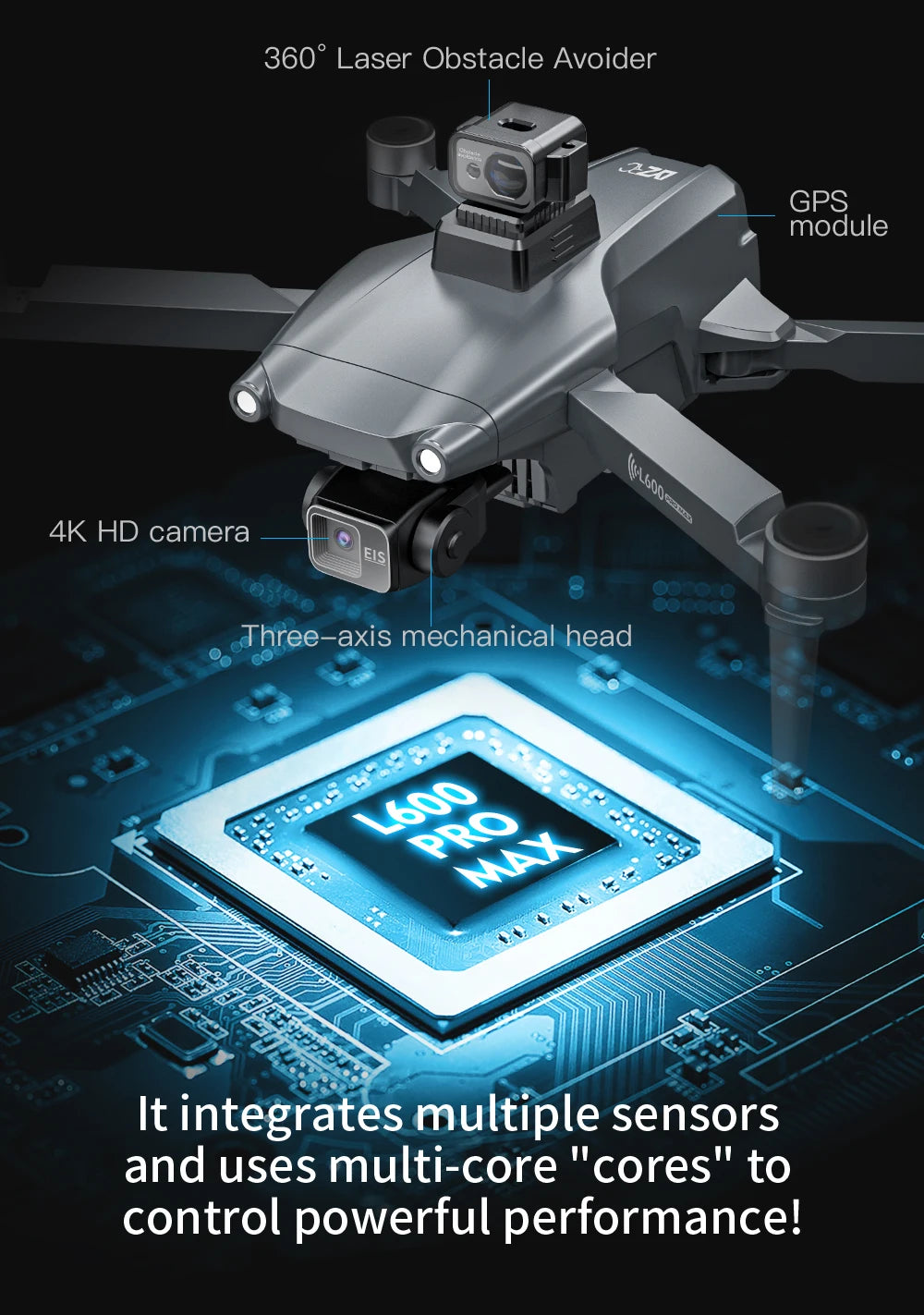 L600 PRO MAX GPS Drone 4K Professional 3-Axis PTZ HD Dual Camera 5G WIFI Obstacle Avoidance Brushless Motor RC Quadcopter Toys