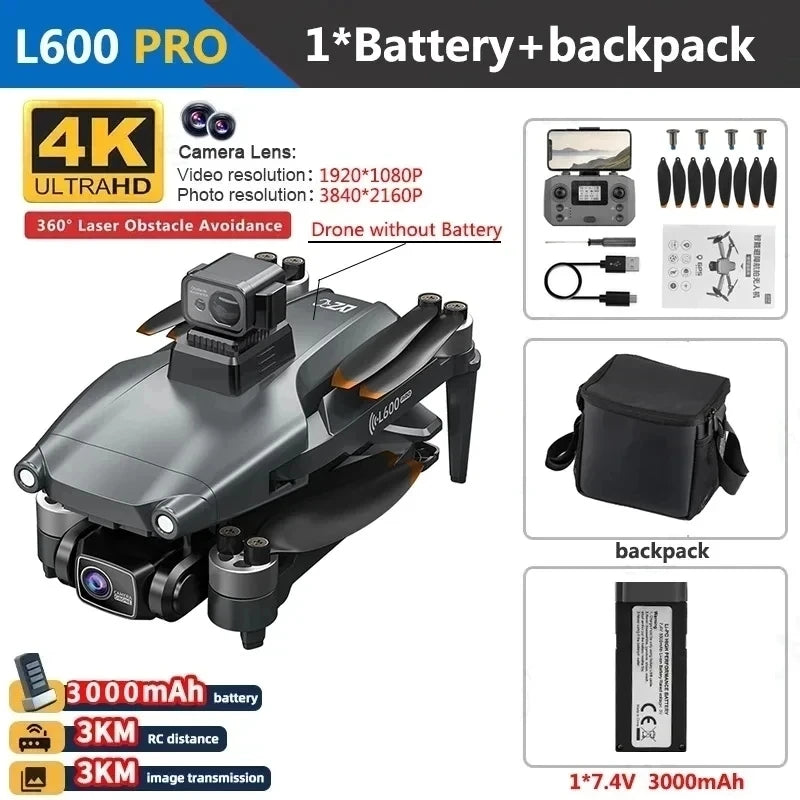 L600 PRO MAX GPS Drone 4K Professional 3-Axis PTZ HD Dual Camera 5G WIFI Obstacle Avoidance Brushless Motor RC Quadcopter Toys