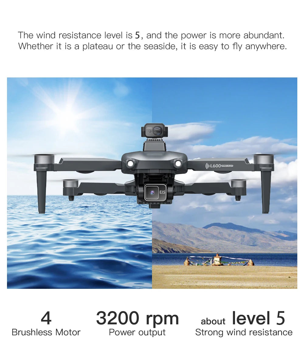 L600 PRO MAX GPS Drone 4K Professional 3-Axis PTZ HD Dual Camera 5G WIFI Obstacle Avoidance Brushless Motor RC Quadcopter Toys